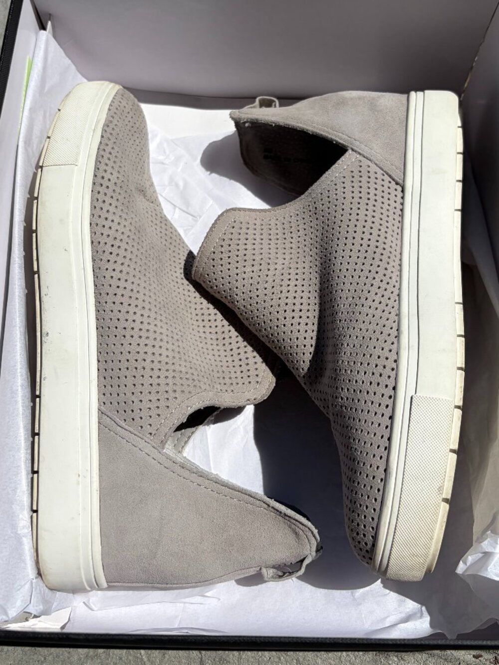 STEVEN by Steve Madden Grey Suede Perforated Slip On Wedge Sneakers Size 8